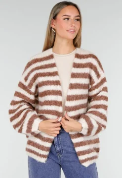Gestreept Gebreid Vest in Bruin en Wit met Losvallend Model