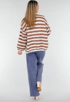 Gestreept Gebreid Vest in Bruin en Wit met Losvallend Model