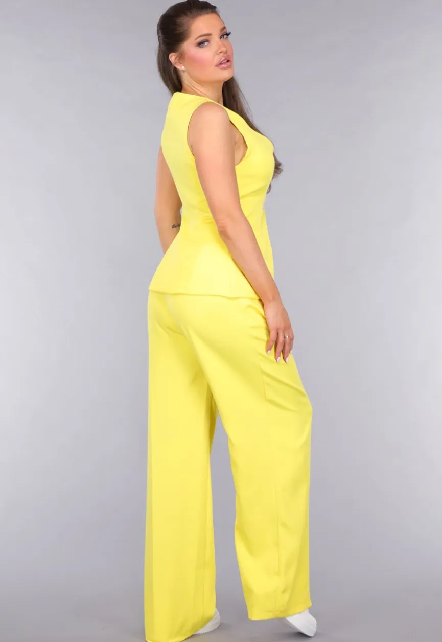 Gilet Co Ord Set met Pantalon in Geel