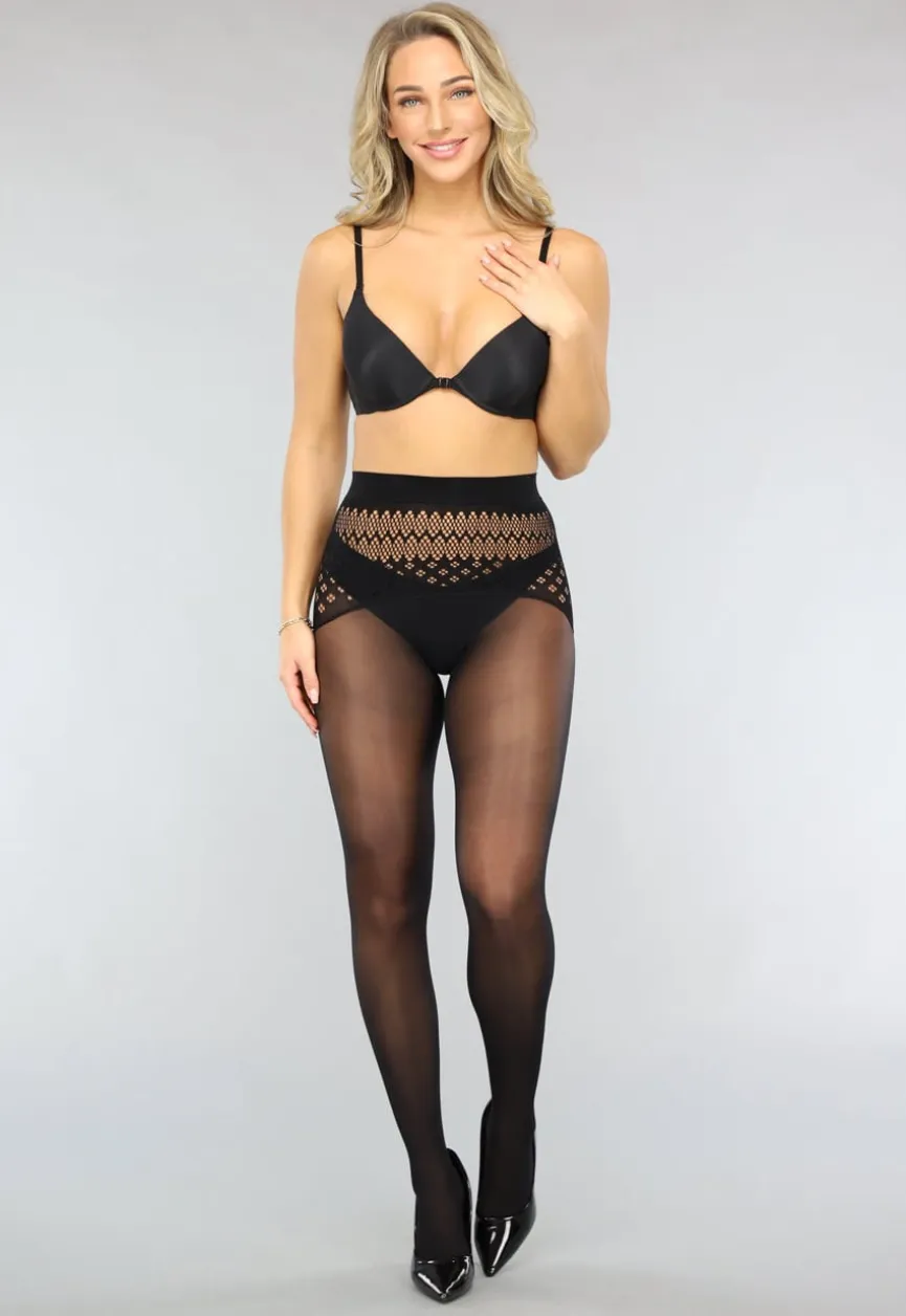 Glanzende Zwarte 15 Denier Panty met Corrigerende Taille