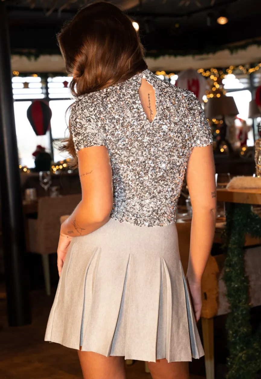 Glitter Top met Hoge Halslijn Zilver