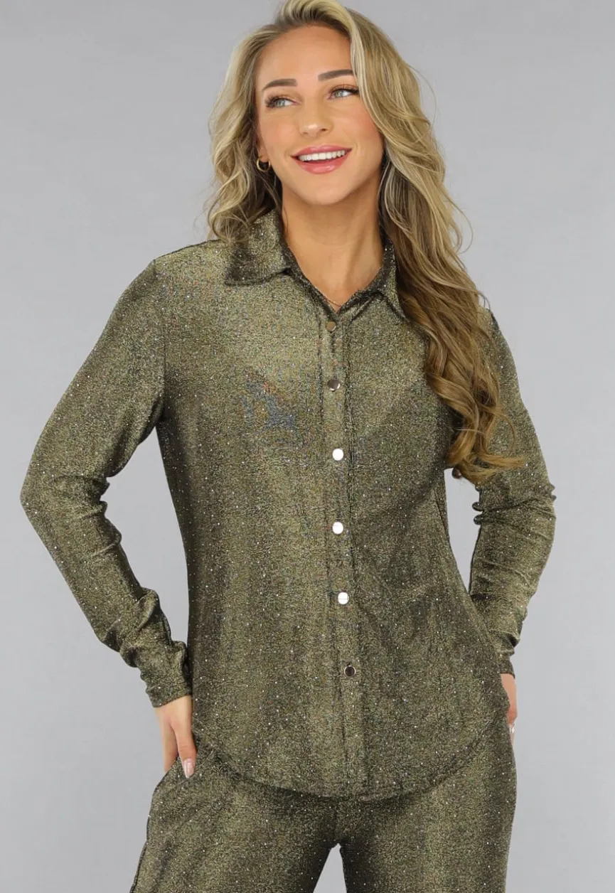 Gouden Blouse met Glitter Steentjes