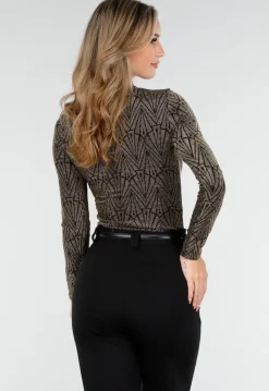Gouden Body met Print en Lange Mouwen