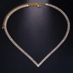 Gouden Diamanten Hals Ketting met V-Vorm