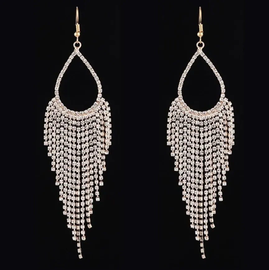 Gouden Druppel Oorbellen met Strass