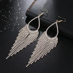 Gouden Druppel Oorbellen met Strass