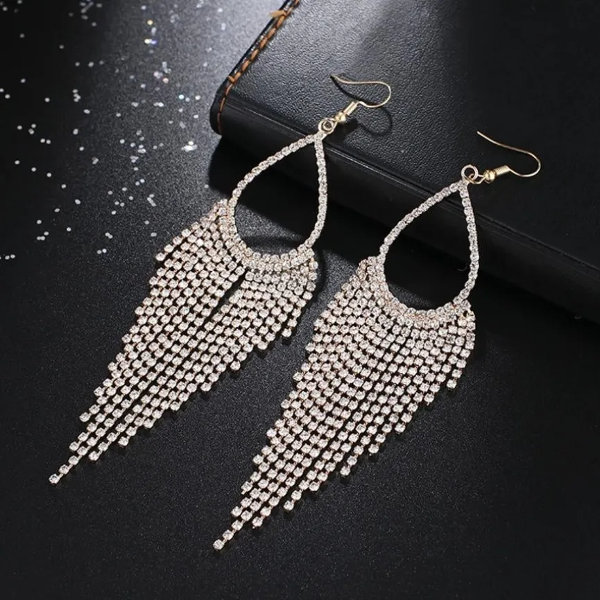Gouden Druppel Oorbellen met Strass