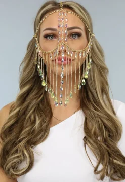 Gouden Gezichts Ketting met Holografische Diamanten