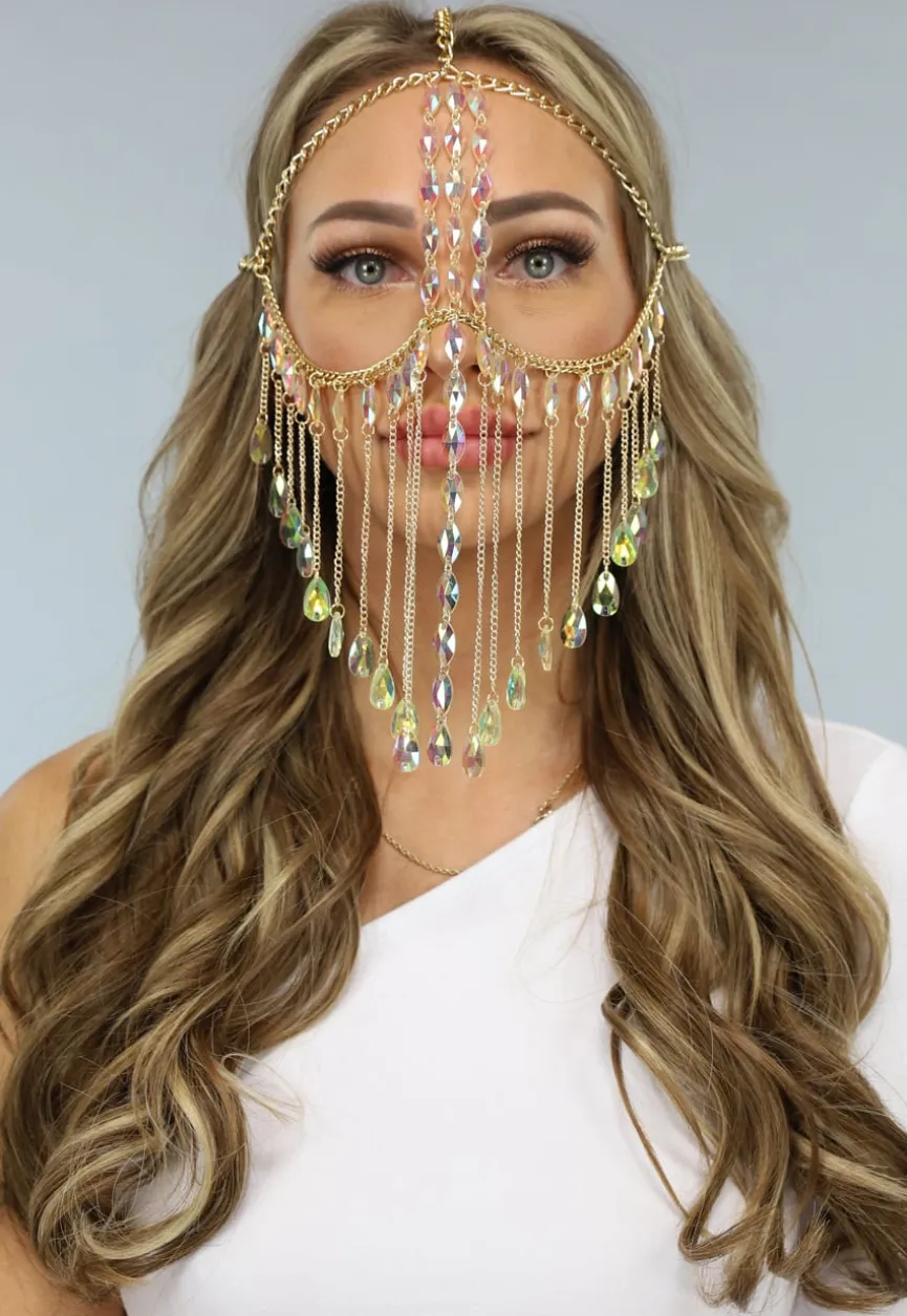 Gouden Gezichts Ketting met Holografische Diamanten