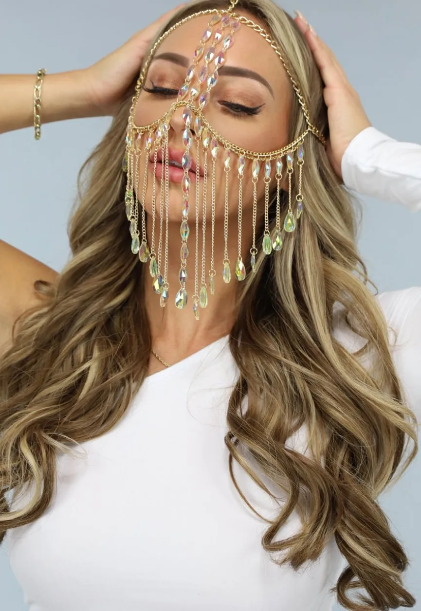 Gouden Gezichts Ketting met Holografische Diamanten