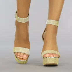 Gouden Glitter Plateau Sandaletten met Open Teen