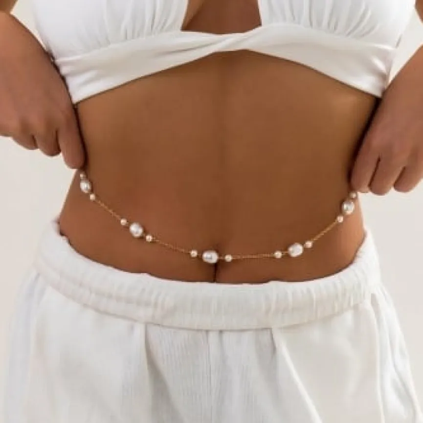 Gouden Heup Bodychain met Parels