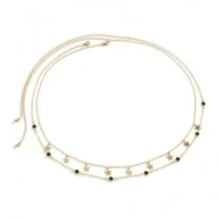 Gouden Heup Bodychain met Sterretjes en Groene Steentjes
