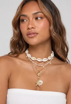 Gouden Kettingen Set met Schelpen, Zeester en Kralen