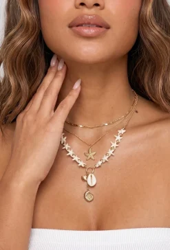 Gouden Kettingen Set met Zeesterren, Schelp en Bedels