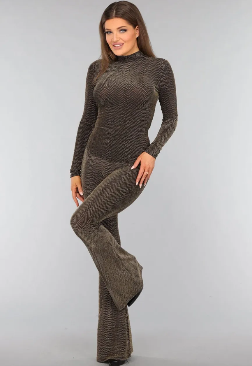 Gouden Lange Mouwen Glitter Top