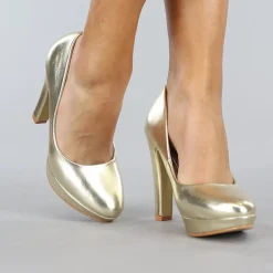 Gouden Lederlook Pumps met Plateau