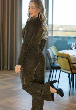 Gouden Longsleeve Glitter Jumpsuit met Ceintuur