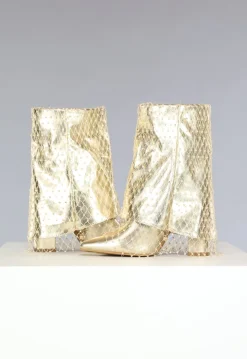 Gouden Overslag Boots met Fishnet Strass