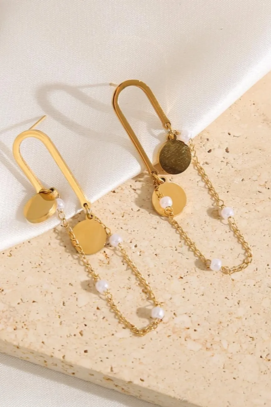 Gouden Parel Oorhangers met Kettinkje