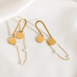 Gouden Parel Oorhangers met Kettinkje