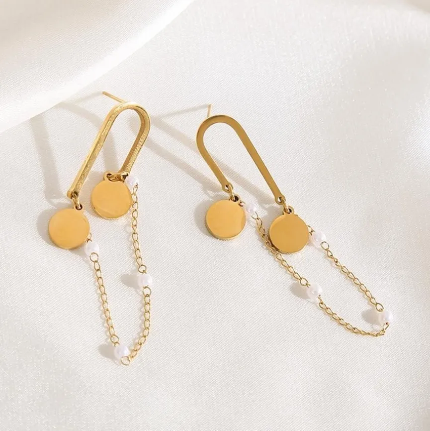 Gouden Parel Oorhangers met Kettinkje