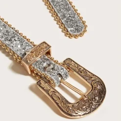 Gouden Parel Riem met Sierlijke Gesp en Zilveren Glitters