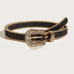 Gouden Parel Riem met Sierlijke Gesp en Zwarte Glitters