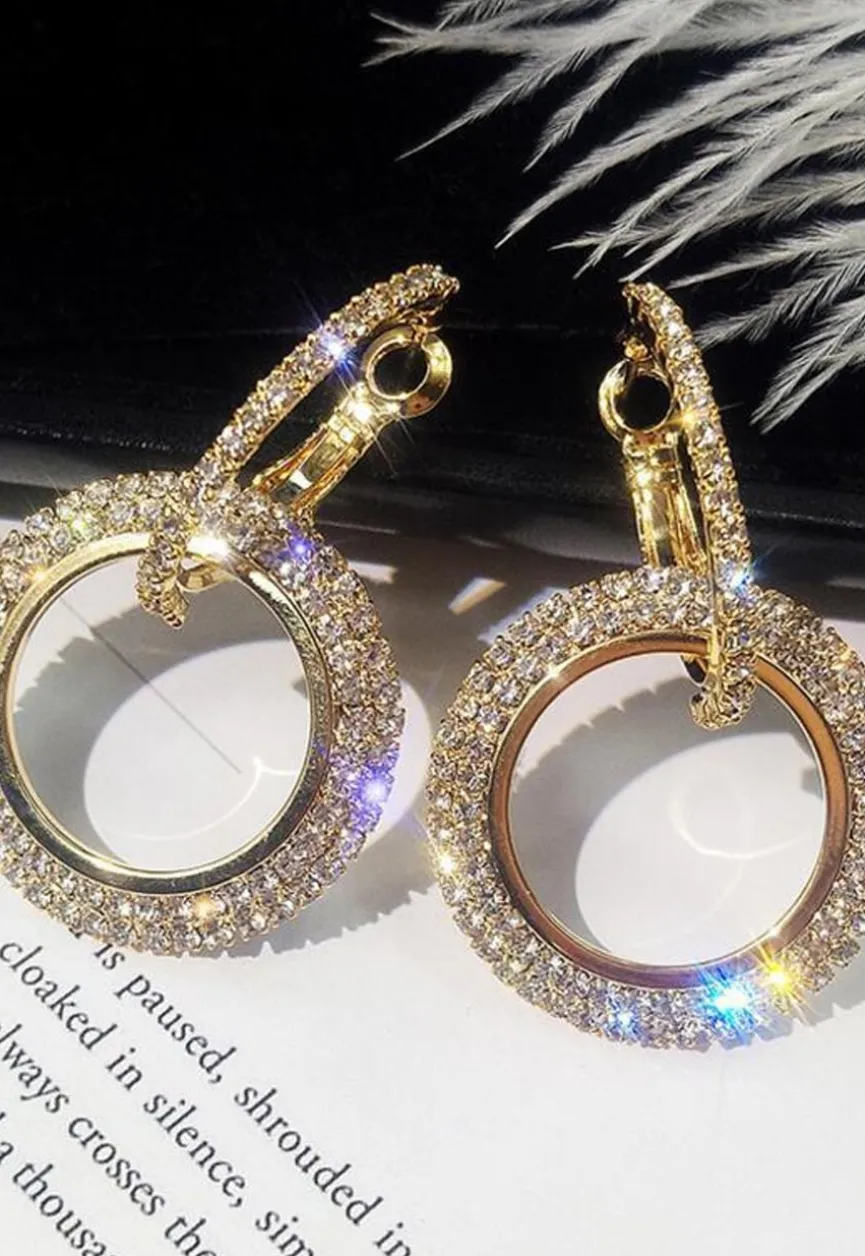 Gouden Ronde Stainless Steel Glitter Oorbellen