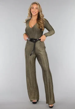 Gouden Shimmer V Hals Bodysuit