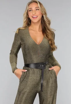 Gouden Shimmer V Hals Bodysuit