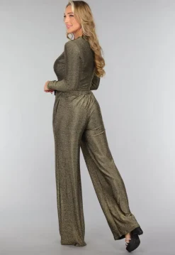 Gouden Shimmer V Hals Bodysuit