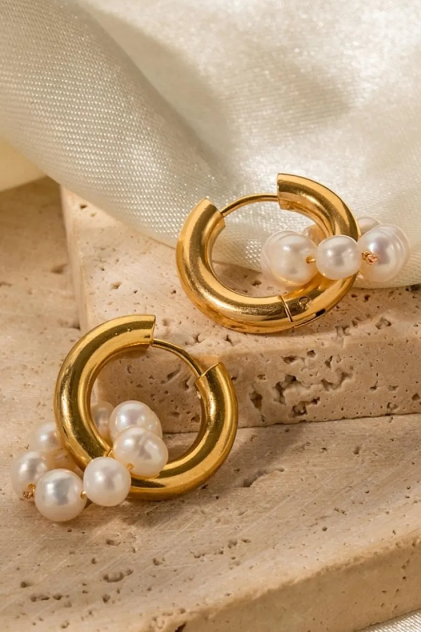 Gouden Stainless Oorbellen met Witte Parels