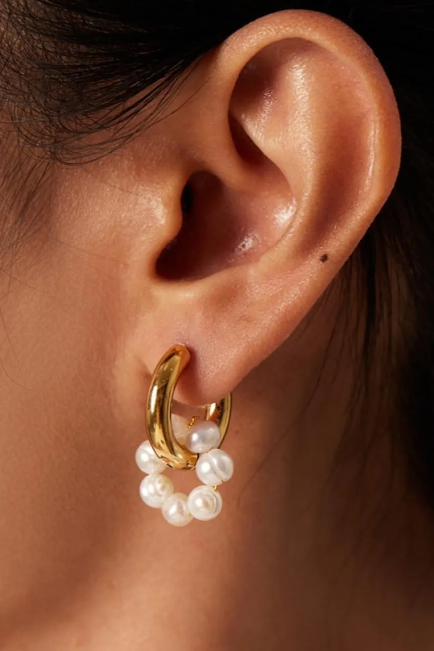 Gouden Stainless Oorbellen met Witte Parels