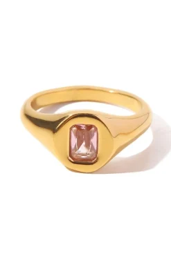 Gouden Stainless Ring met Roze Edelsteen