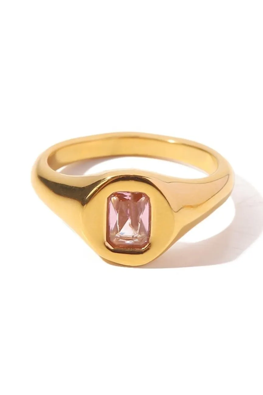 Gouden Stainless Ring met Roze Edelsteen