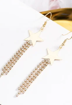 Gouden Sterren Oorbellen met Strass Fringe
