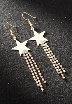 Gouden Sterren Oorbellen met Strass Fringe