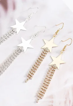 Gouden Sterren Oorbellen met Strass Fringe