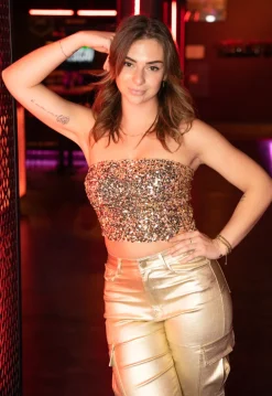 Gouden Strapless Crop Top met Pailletten