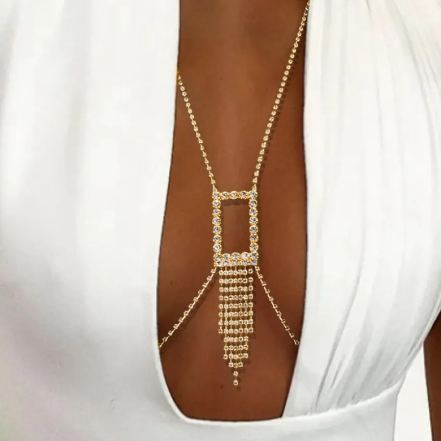 Gouden Strass Bodychain met Waterval Detail