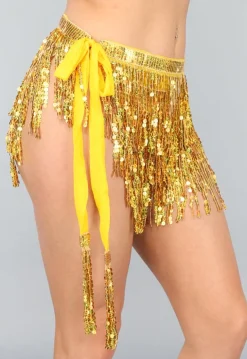 Goud Glitter Omslag Rokje met Pailletten Fringe