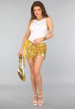 Goud Glitter Omslag Rokje met Pailletten Fringe