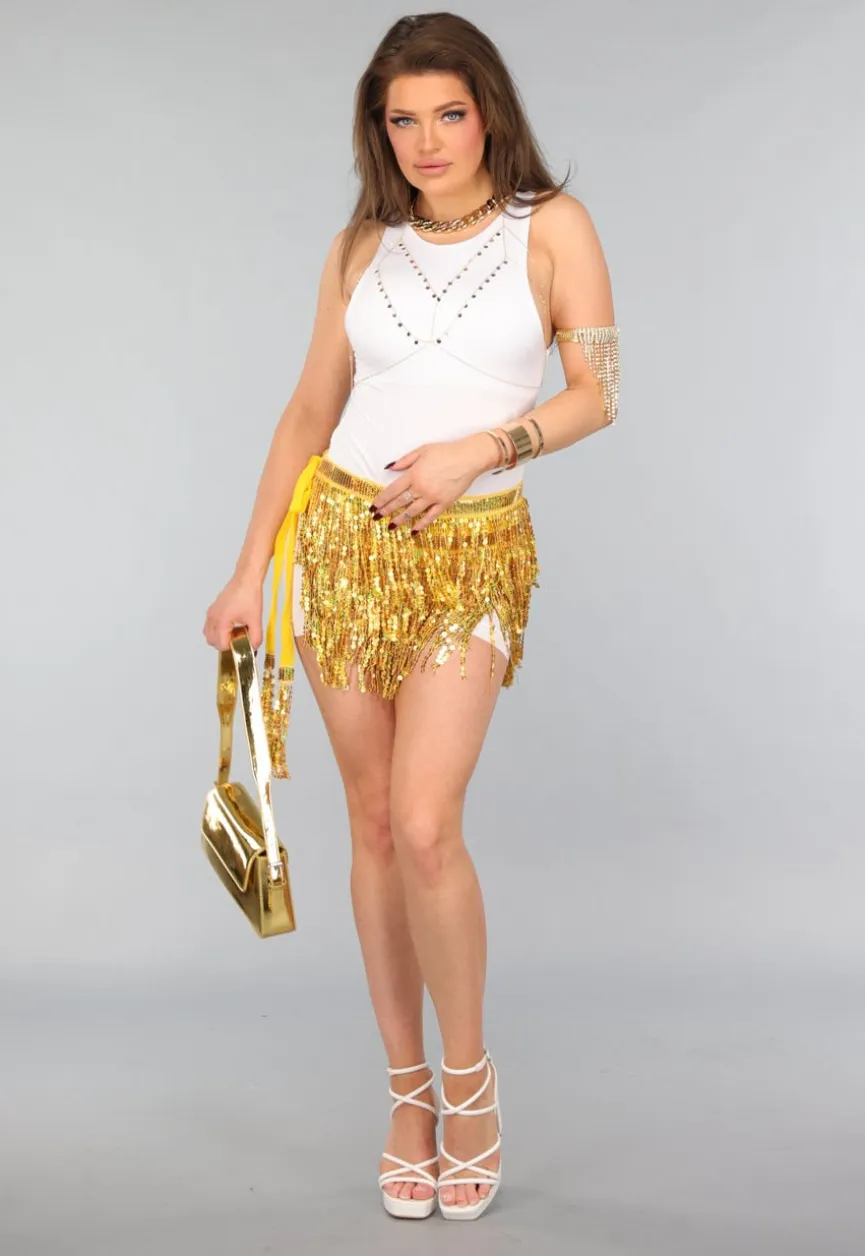 Goud Glitter Omslag Rokje met Pailletten Fringe