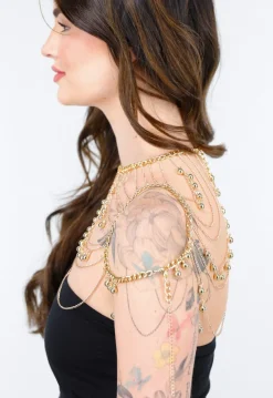 Goudkleurige Body Chain Sieraad met Schouderketting en Hangertjes