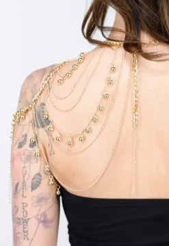 Goudkleurige Body Chain Sieraad met Schouderketting en Hangertjes