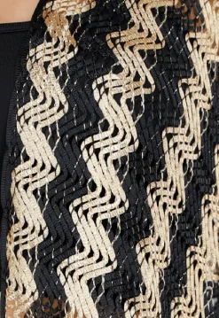 Goud-Zwarte Cover-Up met Zigzagpatroon en Franjes
