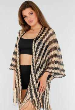 Goud-Zwarte Cover-Up met Zigzagpatroon en Franjes