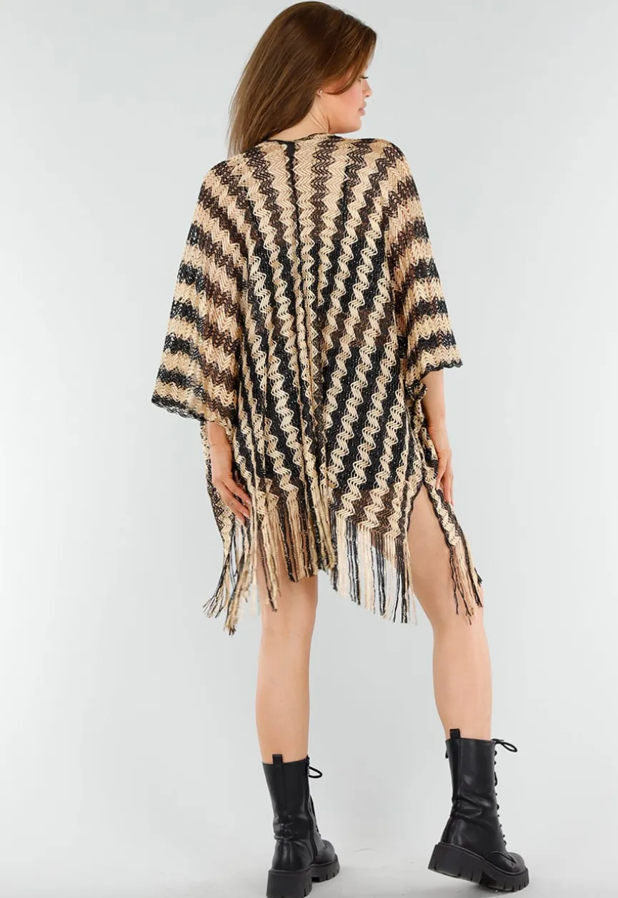 Goud-Zwarte Cover-Up met Zigzagpatroon en Franjes