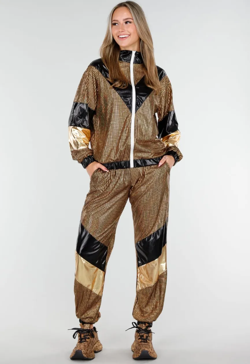 Goud Zwart Gabber Pak met Retro Glans en Sportieve Stretch